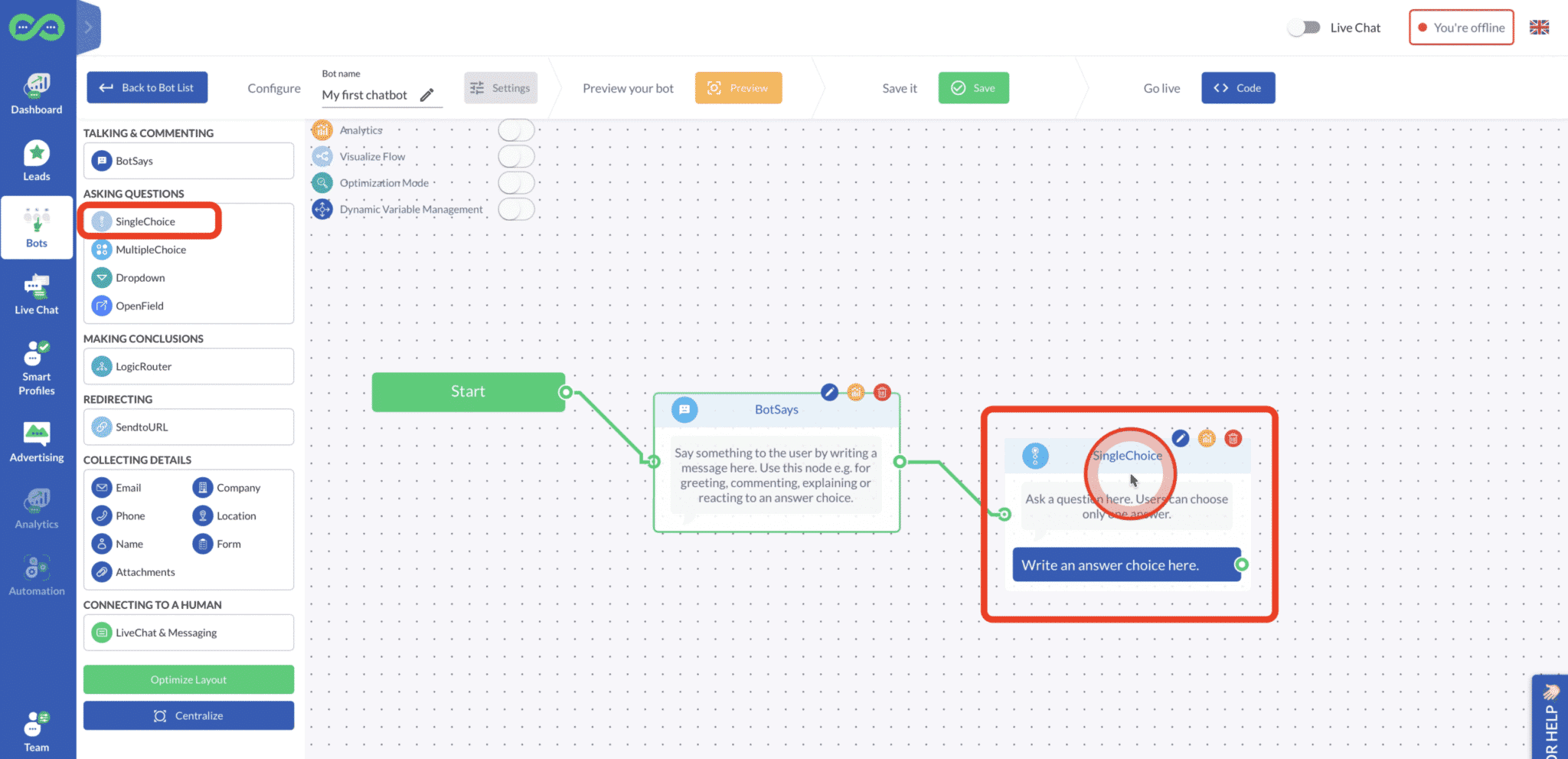 Screenshot 2021 01 18 at 11.01.31 how to build a leadoo bot How to build your first Leadoo bot + understanding the visual builder