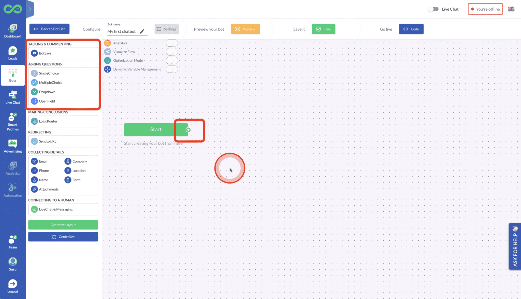 Screenshot 2021 01 18 at 10.55.24 how to build a leadoo bot How to build your first Leadoo bot + understanding the visual builder