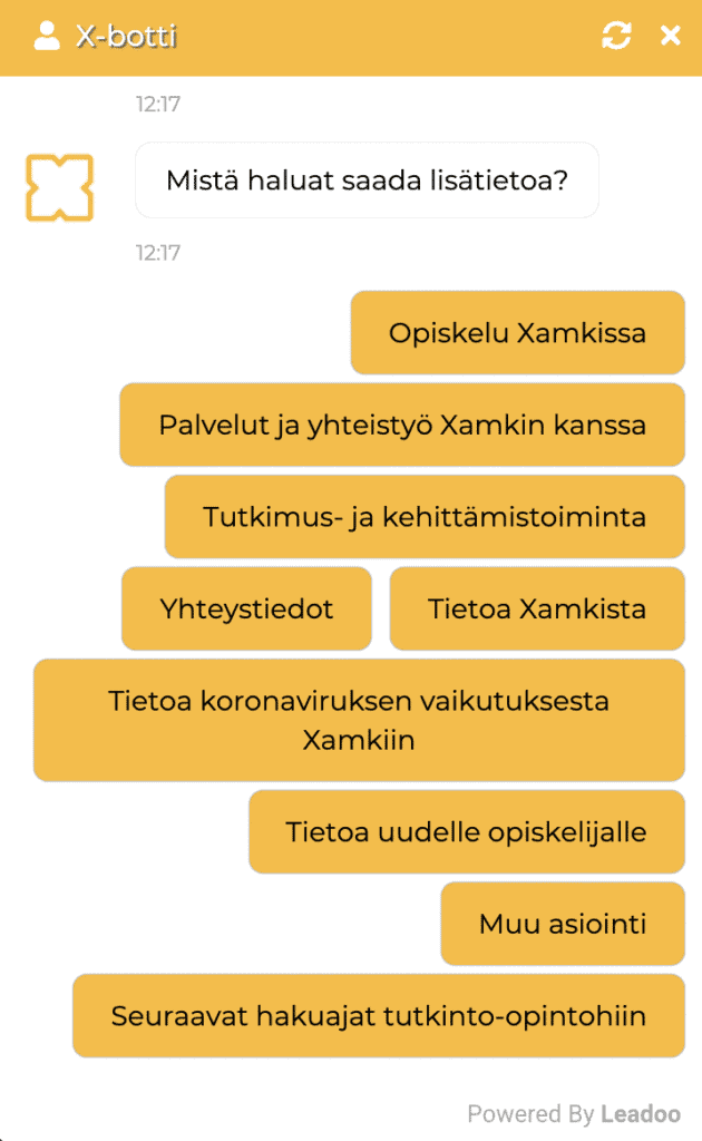 Na%CC%88ytto%CC%88kuva 2021 12 29 kello 12.18.33 korkeakoulu Miten korkeakoulut hyötyvät ChatBotista? 5 tapaa