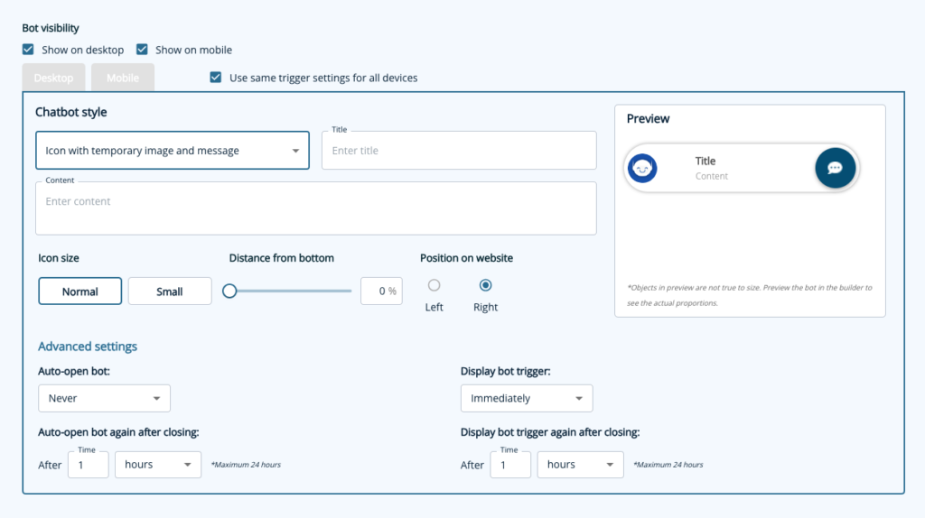 Chatbot trigger settings