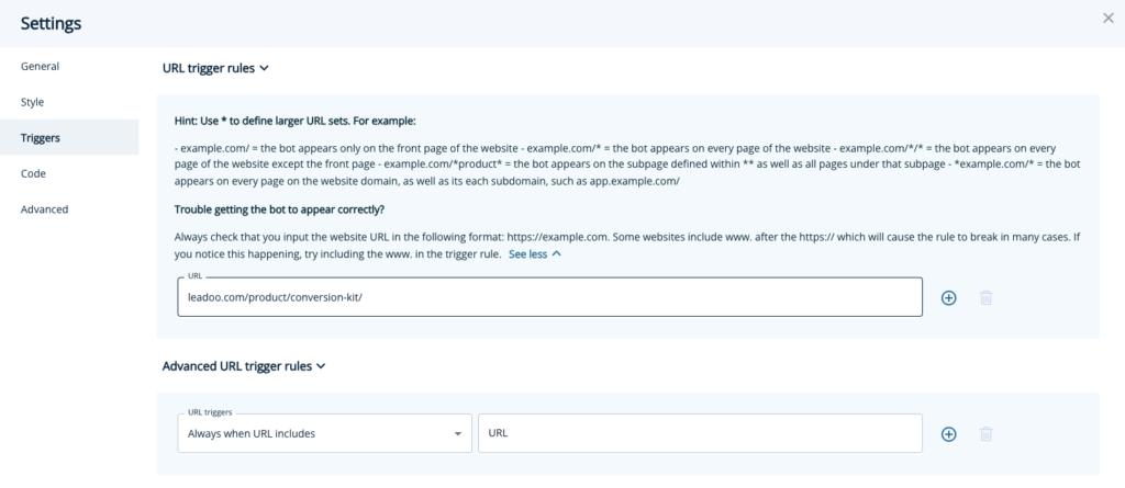 where to find url trigger rules