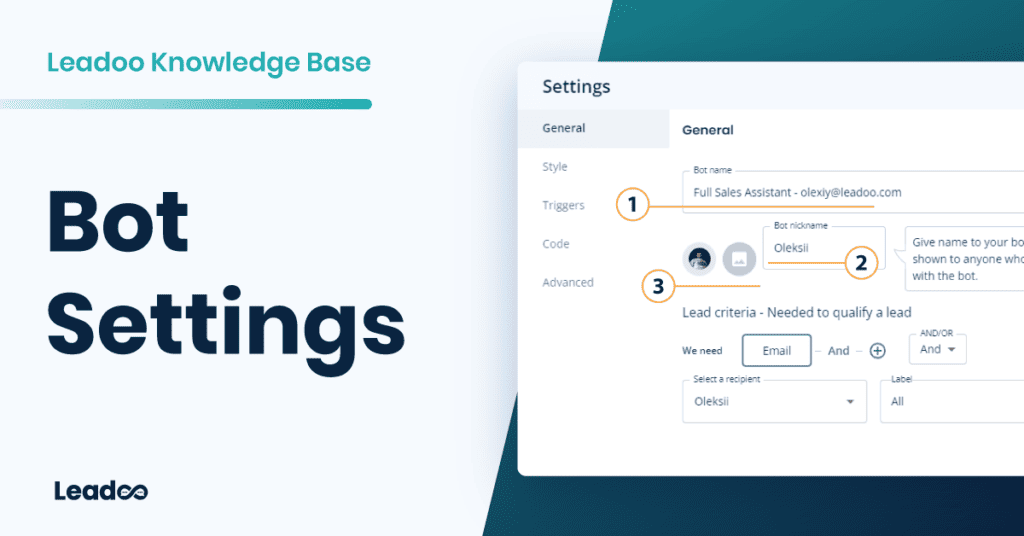 Bot settings featured leadoo user types Settings, Styles & Trigger rules (Chatbot & Inpagebot)