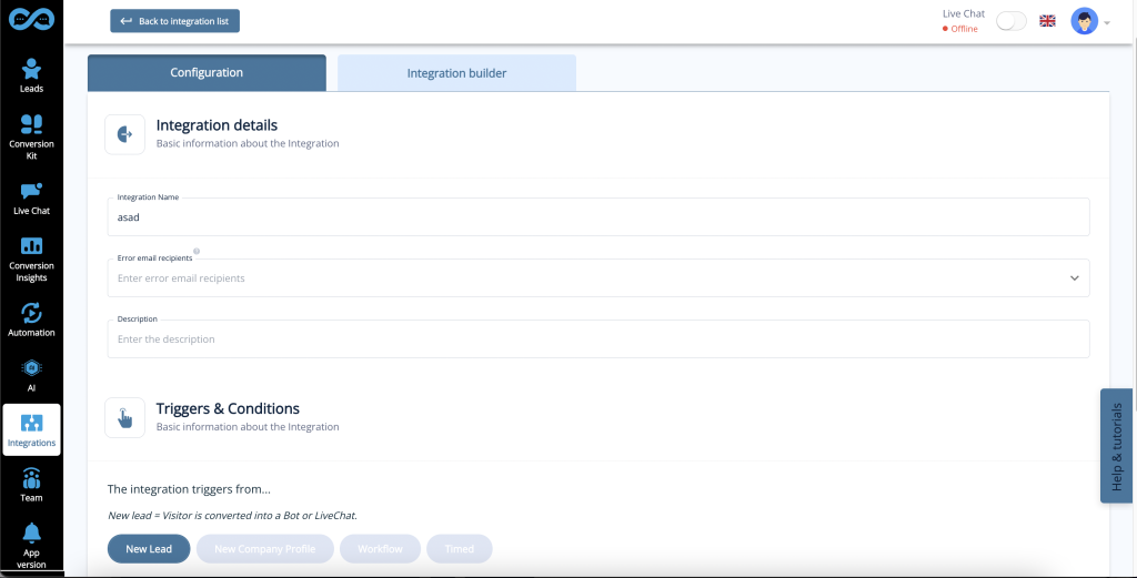 Leadoo AI integration builder backend