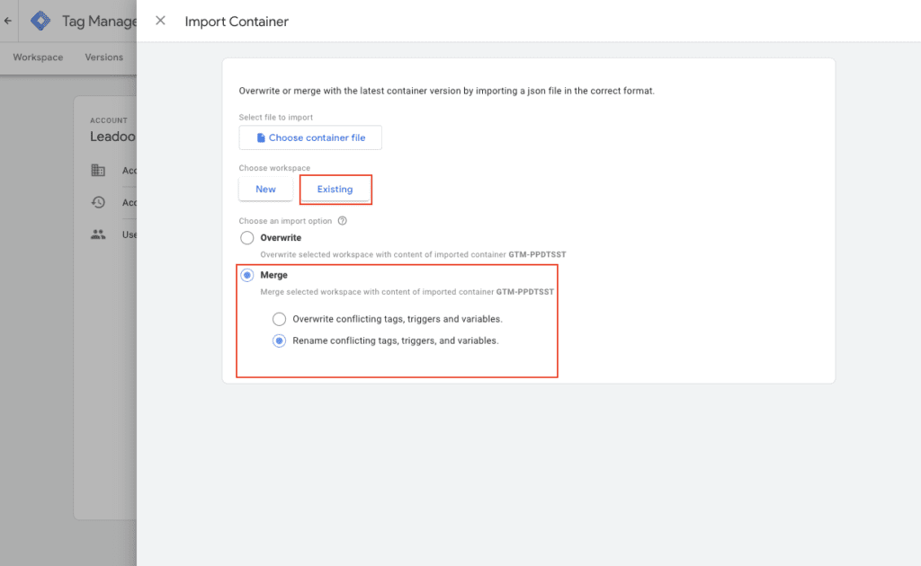 GTM Import file 1 Setting up an integration to Google Analytics 4 using templates