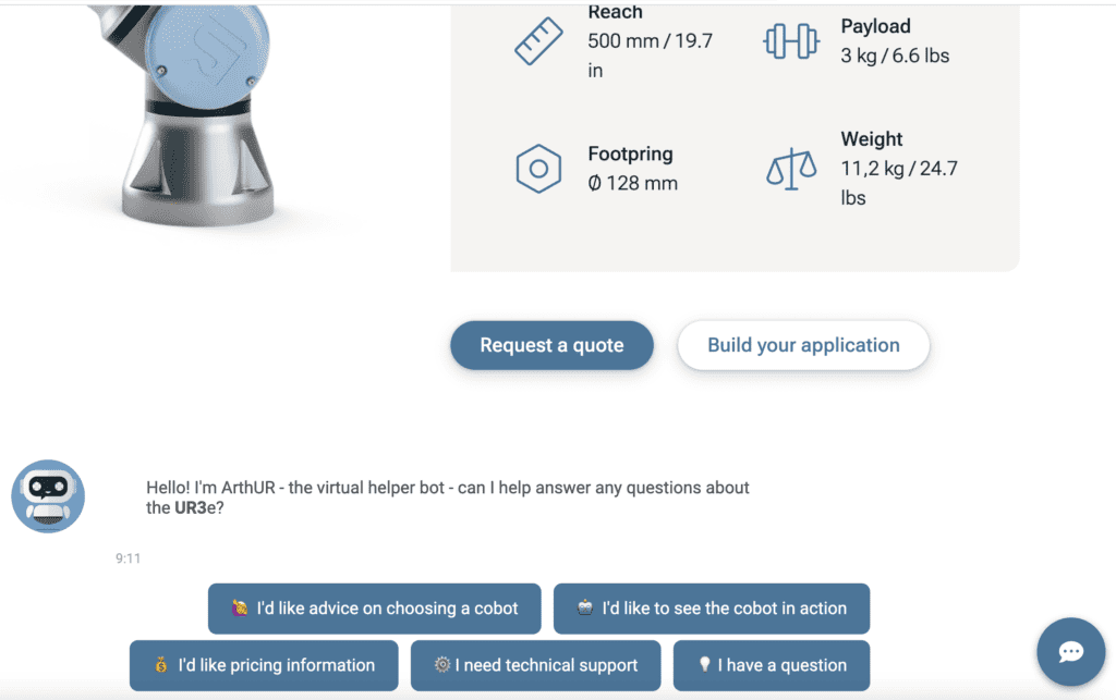ArthUR as an in-page bot on a product page