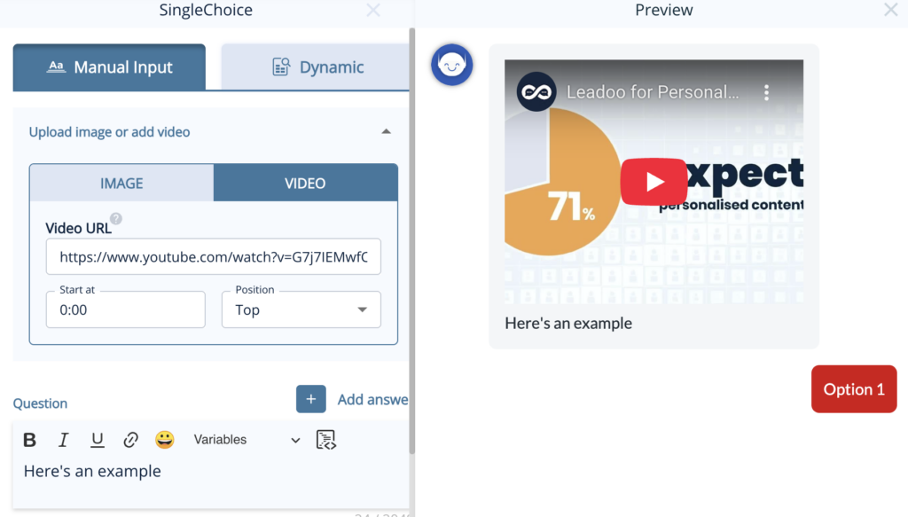 Screenshot 2025 06 04 at 15.07.59 video How to embed video and images in a Leadoo bot