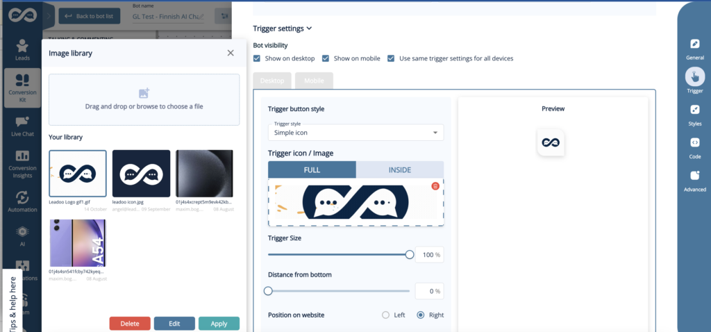 New Chatbot Triggers: Icons & GIFs | Leadoo - Conversion Platform