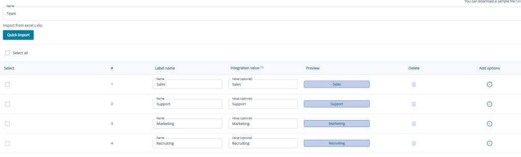 Labels errors and fields